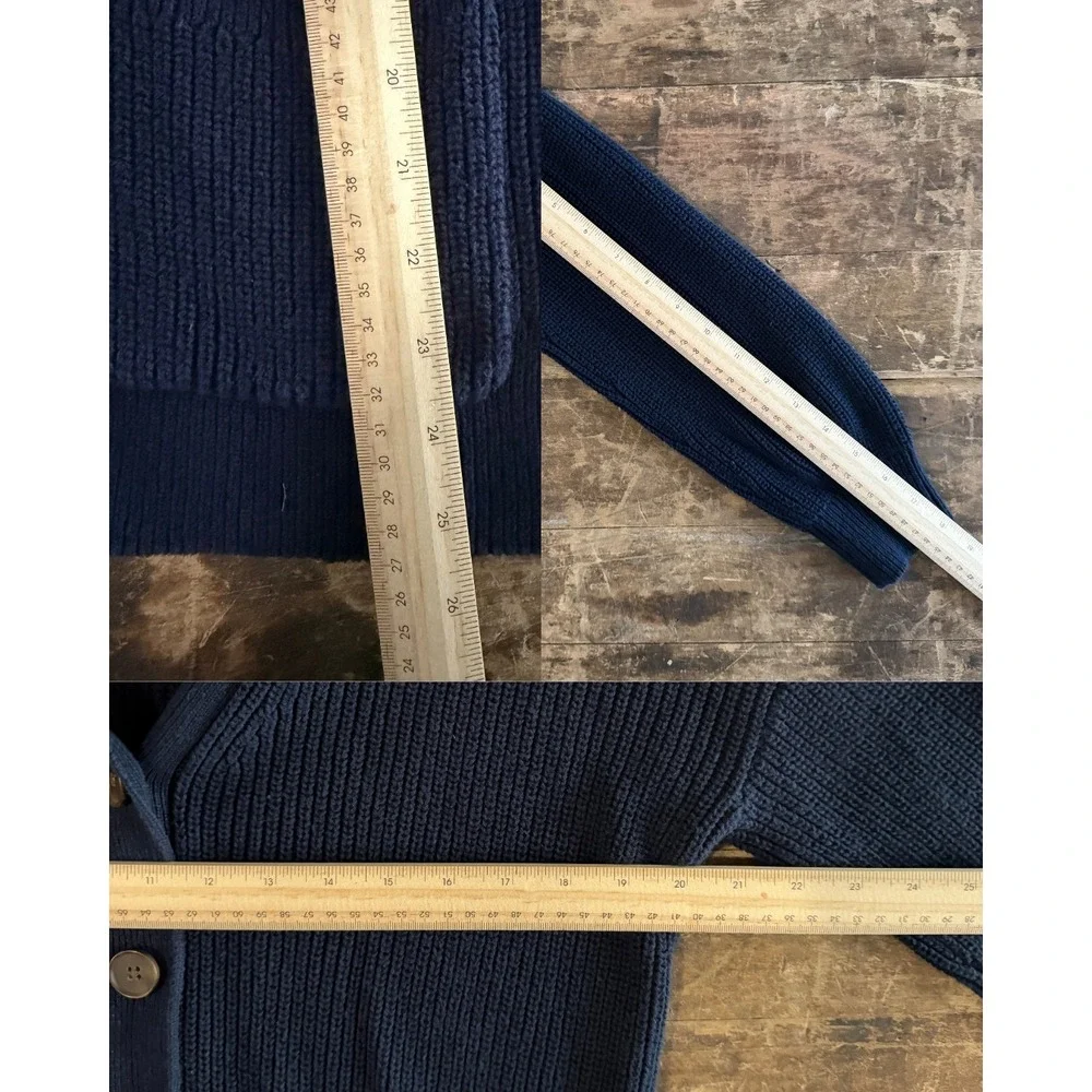 LOFT Cotton Knit Navy Blue Shaker Cardigan Sweater Button Front Large - Picture 9 of 9
